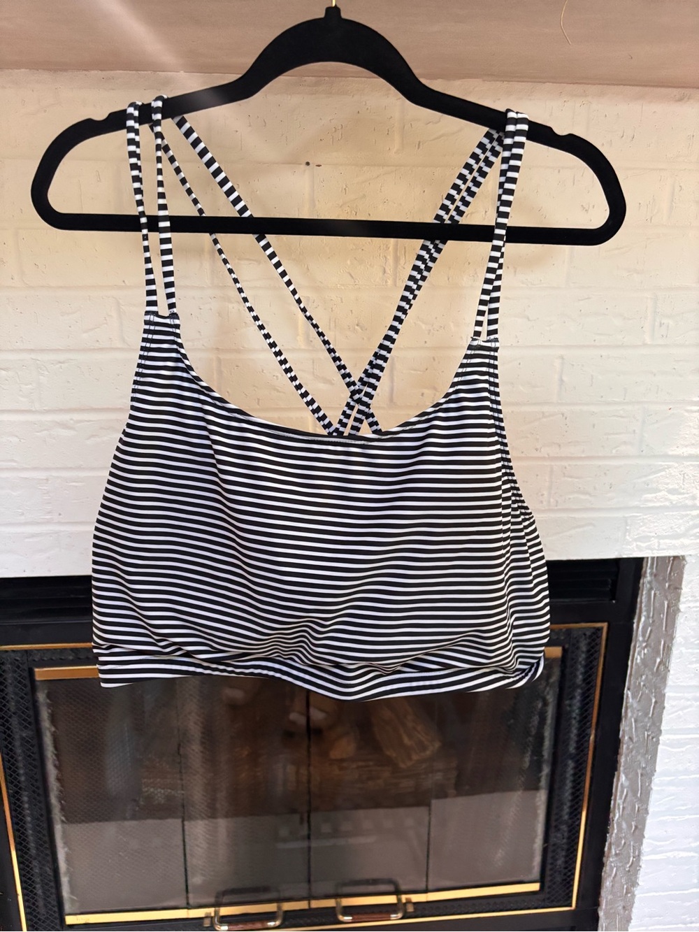 Black & White Striped Crisscross Bikini Top